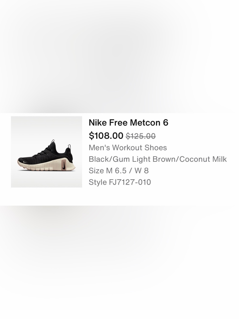 Nike Free Metcon 6 Men's Training Shoes - Black/Coconut Milk